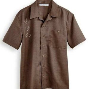 IRVINE PARK Men's Mélange Woven Polyester Shirt in Taupe *Small* RETAIL = $35
